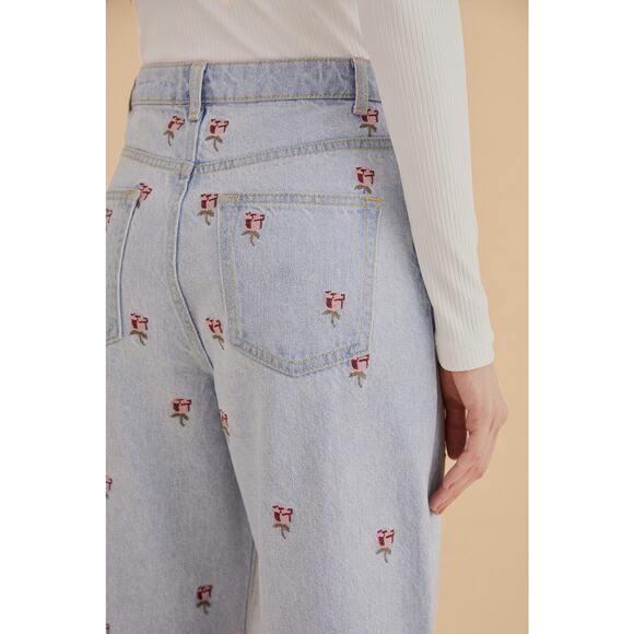 Farm Rio Rose Embroidered Wide Leg Denim - Picture 4 of 6